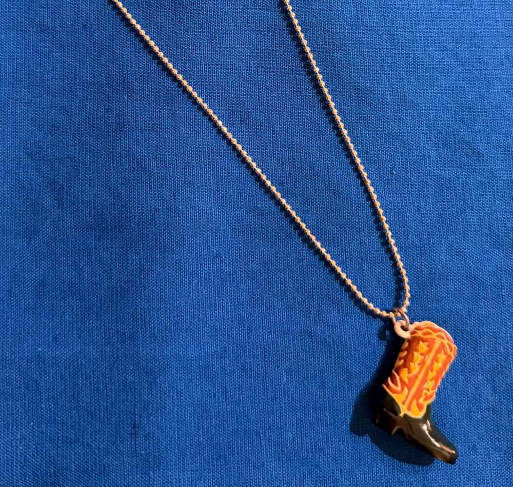 Enamel Cowboy Boot Pendant Necklace Extender in chain included. Selling As Is